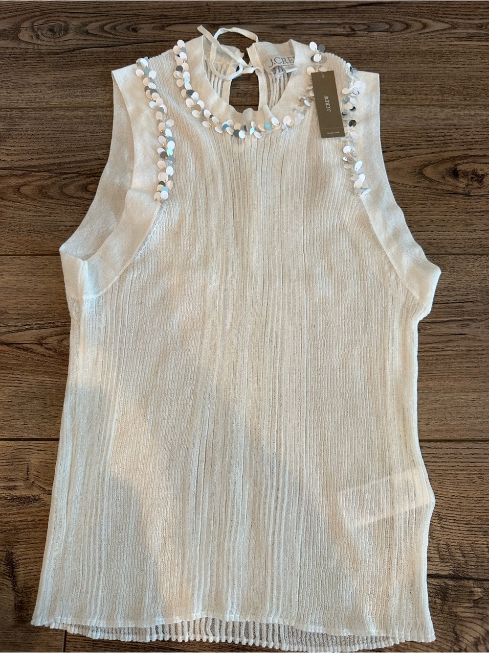 NWT J. Crew Sheer Embellished White Tank Large